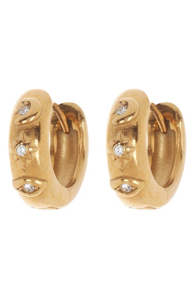 Nordstrom Rack Starburst Cubic Zirconia Huggie Hoop Earrings In Clear- Gold