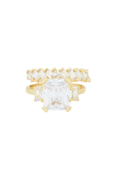 Covet Mixed Cut Cz Engagement Ring & Band Set In Gold