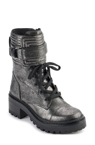 Dkny Falcao Metallic Combat Boot In Dk Gunmetal