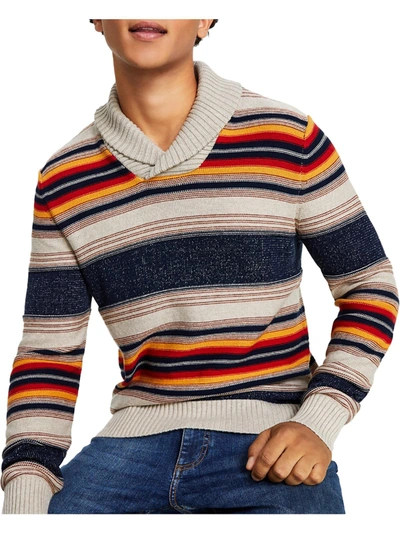Sun + Stone Mens Long Sleeve Striped Pullover Sweater In Multi