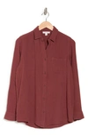 Beachlunchlounge Alessia Long Sleeve Cotton Button-up Shirt In Rusty