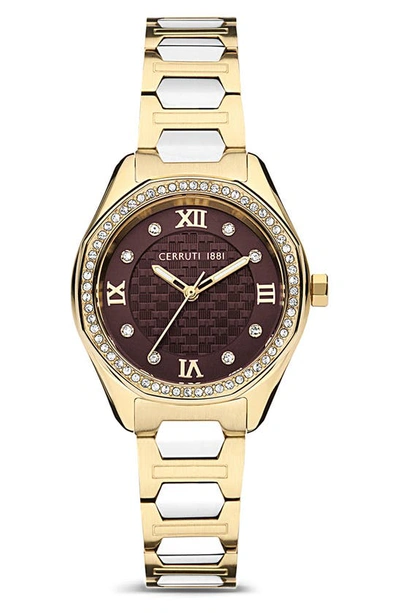 Cerruti 1881 Bretagna Swarovski Crystal Bezel Bracelet Watch, 30mm In Two-tone Silver/ Yellow Gold