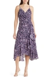 Chelsea28 Faux Wrap Floral Midi Dress In Blue- Purple Tara Print