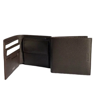 Bally Myie Men's 6211560 Chocolate Embossed Leather Wallet In Black