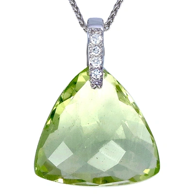 Vir Jewels 8 Cttw Pendant Necklace, Lemon Quartz Trillion Shape Pendant Necklace For Women In .925 Sterling Sil In Green