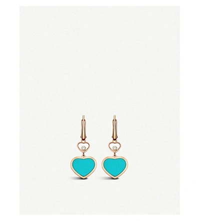 Chopard Womens Turquoise Happy Hearts 18ct Rose-gold, Diamond And Turquoise Earrings