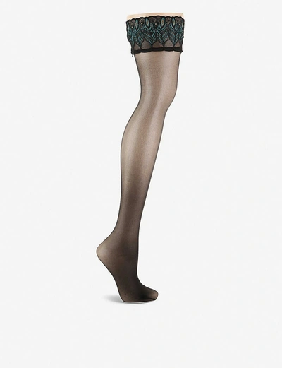 Falke Womens 3009 Black Lunelle Peacock Stockings In Nero