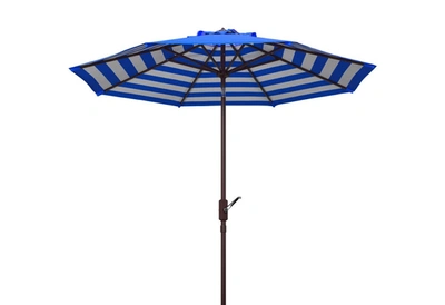 Safavieh Athens Inside Out Striped 9ft Crank Outdoor Auto Tilt Umbrella In Blue