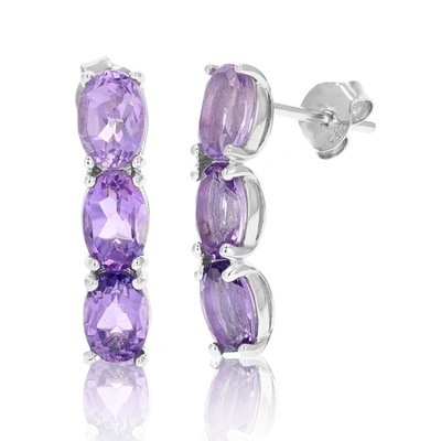 Vir Jewels Sterling Silver 3 Stone Amethyst Earrings (1.80 Ct) In Purple