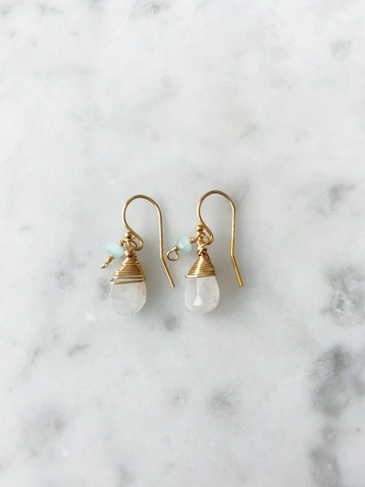 A Blonde And Her Bag Jill Short Drop Earring In Rainbow Moonstone With Chalcedony Drop In White