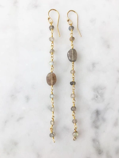 A Blonde And Her Bag Labradorite Long Chain Earring In Green