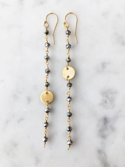 A Blonde And Her Bag Polished Pyrite Coin Long Chain Earring In Gold
