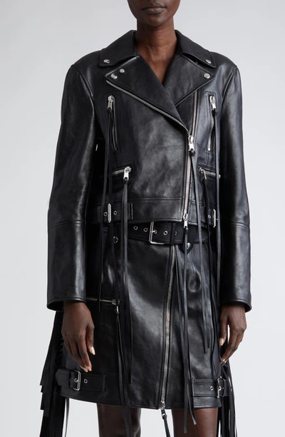 Alexander Mcqueen Fringed Biker Jacket In Black