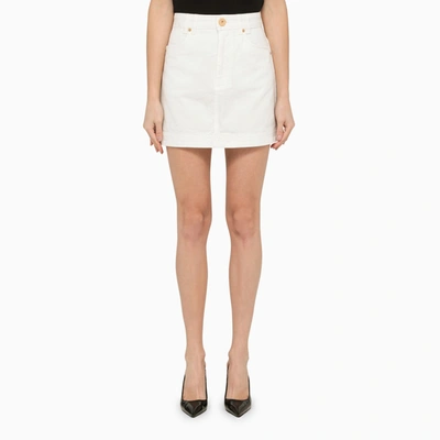 Balmain Western Short Denim Skirt In White