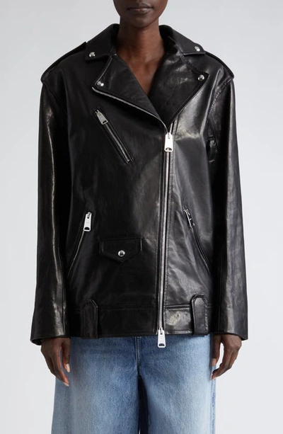 Khaite Hanson Leather Moto Jacket In Black