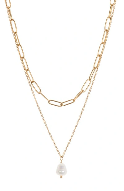 Nordstrom Rack Freshwater Pearl Pendant Layered Necklace In White- Gold