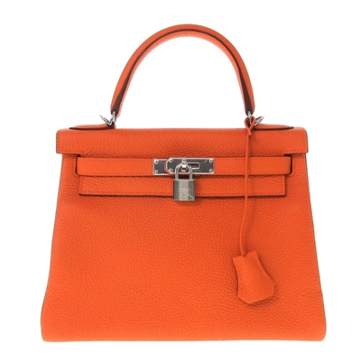 Hermes Hermès Kelly 28 Orange Leather Handbag ()