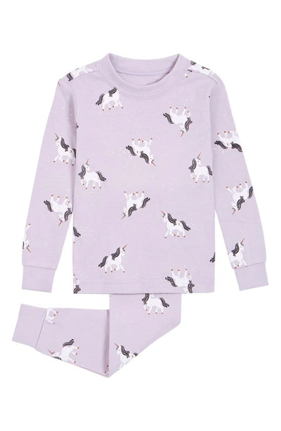 Firsts By Petit Lem Babies' Unicorn Print Fitted Two-piece Organic Cotton Pajamas In Light Purple