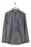 Soul Of London Pin Dot Stretch Button-up Shirt In Charcoal