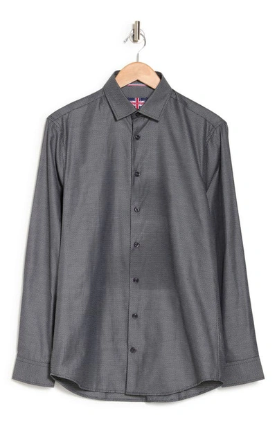Soul Of London Pin Dot Stretch Button-up Shirt In Charcoal