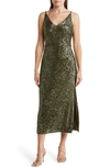 Donna Morgan Sequin V-neck Midi Dress In Olive