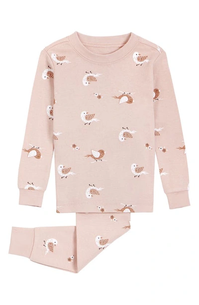 Firsts By Petit Lem Babies' Bird Print Fitted Two-piece Organic Cotton Pajamas In Light Pink