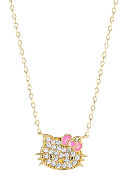 Hello Kitty ® Sterling Silver Cz Pavè  Pendant Necklace In Metallic Gold