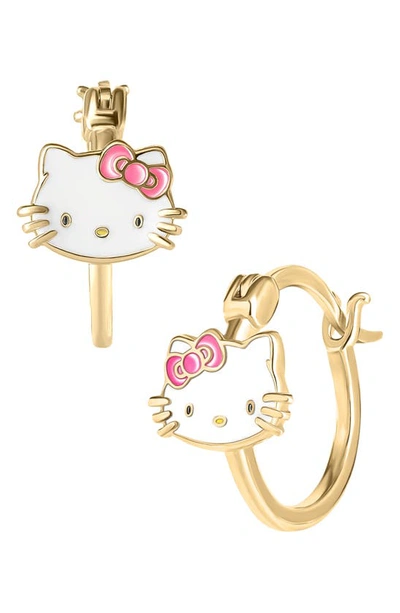 Hello Kitty Enamel Hoop Earrings In Metallic Gold