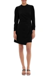 Donna Morgan Puff Shoulder Long Sleeve Ruched Side Sheath Dress In Black