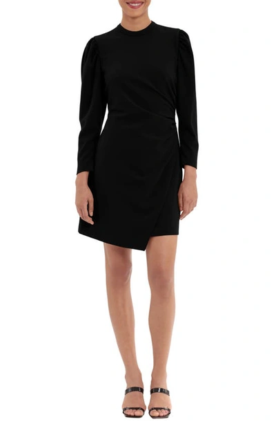 Donna Morgan Puff Shoulder Long Sleeve Ruched Side Sheath Dress In Black