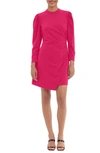 Donna Morgan Puff Shoulder Long Sleeve Ruched Side Sheath Dress In Pink Peacock