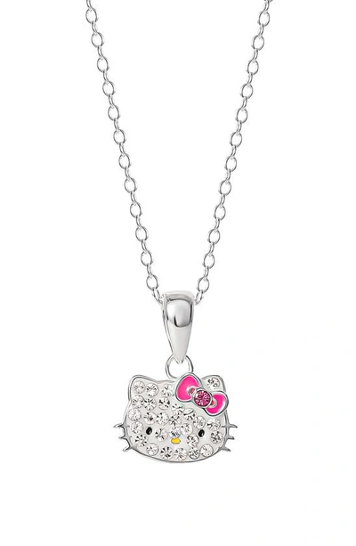 Hello Kitty Crystal Pendant Necklace In Sterling Silver/dark Pink
