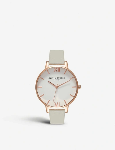Olivia Burton Ob15bdw02 White Dial Rose Gold And Leather Watch In Grey