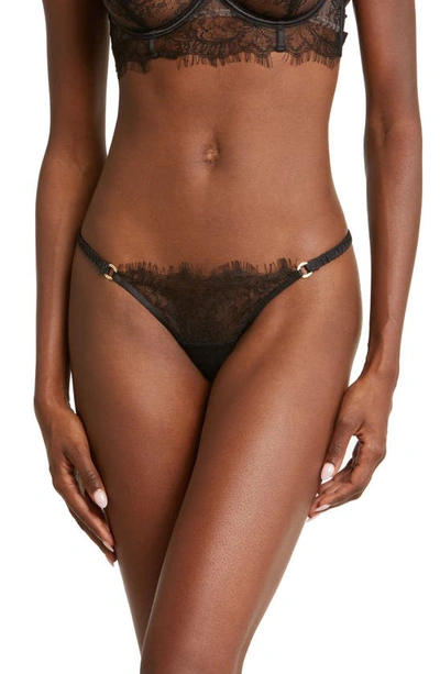 Bluebella Camelia Eyelash Lace & Mesh Thong In Black