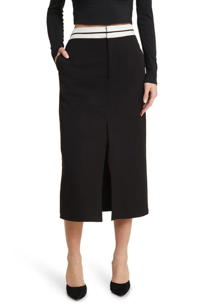 Wayf Nikki Stripe Waistband Trouser Skirt In Black
