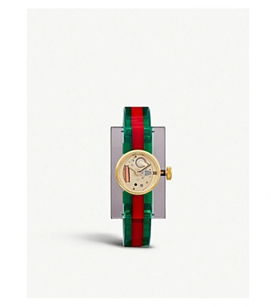 Gucci Ya143503 Fashion Capsule Plexiglas Transparent Watch In Green/red