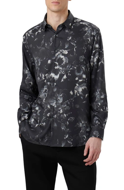 Bugatchi Julian Floral Print Button-up Shirt In Anthracite
