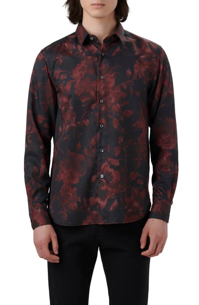 Bugatchi Julian Floral Print Button-up Shirt In Burgundy