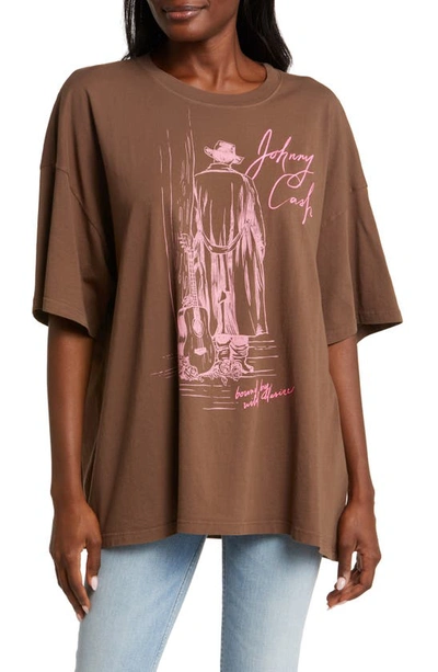 Daydreamer Johnny Cash Wild Desire Cotton Graphic T-shirt In Chocolate