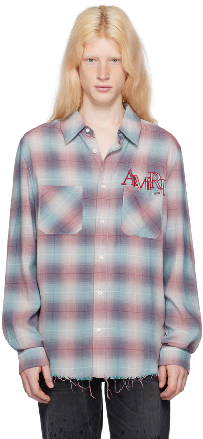 Amiri Staggered-logo Check-pattern Shirt In Teal / Red