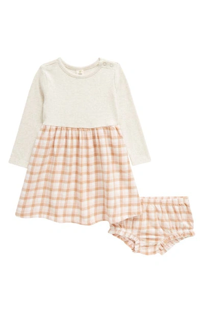 Tucker + Tate Babies' Kids' Plaid Long Sleeve Dress & Bloomers Set In Beige Oatmeal Htr- Pink Check