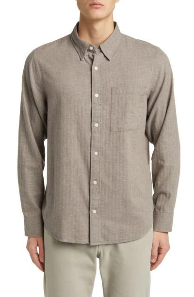 Nn07 Cohen 5726 Cotton Herringbone Button-up Shirt In Khaki Melange