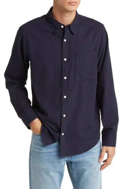 Nn07 Cohen 5726 Cotton Herringbone Button-up Shirt In Navy Blue