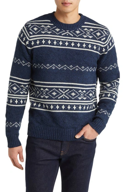 Schott Norwegian Motif Wool Blend Sweater In Denim