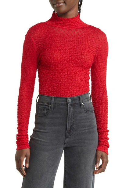 Frame Mesh Turtleneck In Cherry Red