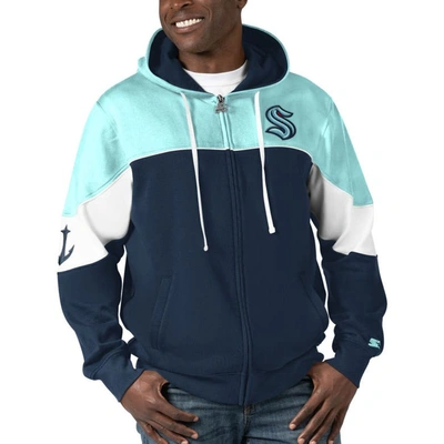 Starter Men's  Navy, Light Blue Seattle Kraken Power Forward Full-zip Hoodie In Navy,light Blue