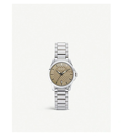 Gucci Ya126526 G-timeless Stainless Steel Watch In Silver/brown