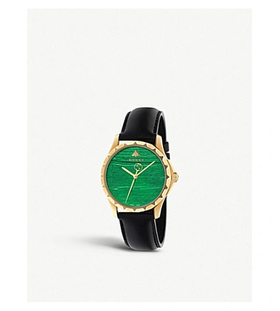 Gucci G-timeless Yellow-gold Pvd And Leather Watch In Black