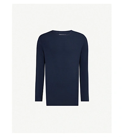 Derek Rose Basel Long-sleeved Stretch-cotton Top In Navy