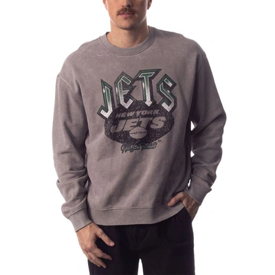 The Wild Collective Unisex   Grey New York Jets Distressed Pullover Sweatshirt